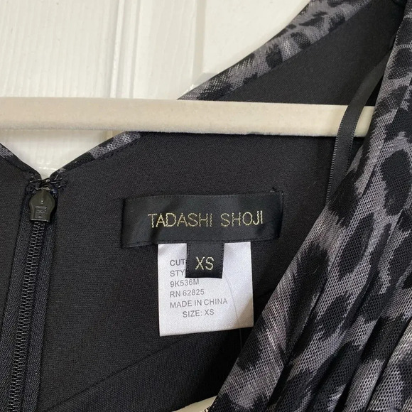 TADASHI SHOJI Leopard Print Graphite Gray Ruched Dress Size XS NWT Party - Picture 4 of 7
